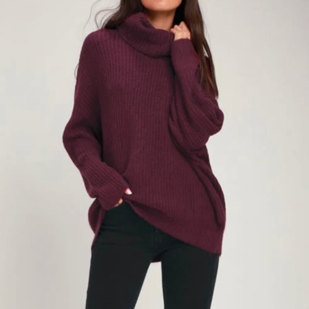 Lulus Plum Purple Oversized Knit Turtleneck Sweater